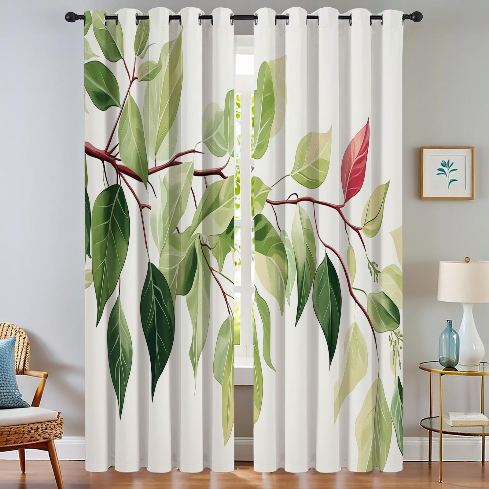 Rideau isolant thermique contre le froid et la chaleur 140x240 cm motif végétal vert