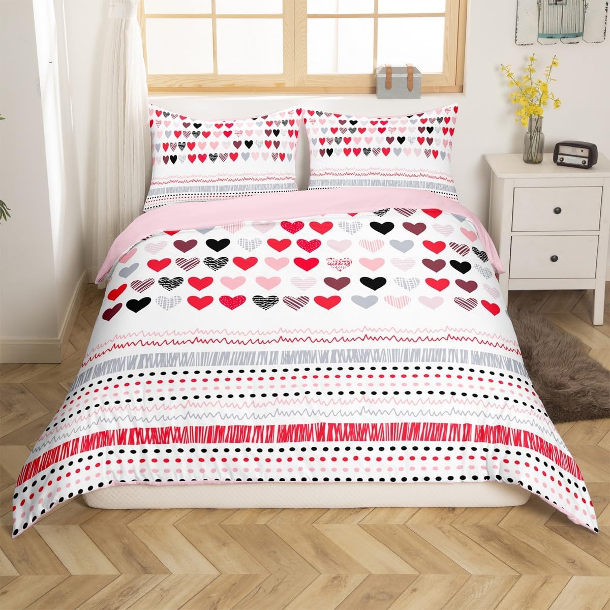 jejeloiu Kids Red Geometric Duvet Cover Toddler Size, Modern Art Bedding Set Boys Girls Stripe Line Comforter Cover Teens Bedroom Decor Bed Set with 1 Pillow Case (No Comforter)