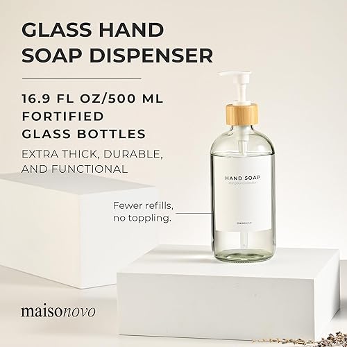 Miniatura 2 de MaisoNovo Dispensador de jabón de manos de vidrio  Dispensador de jabón para platos para cocina  Botellas transparentes de 16.9 onzas con bomba de
