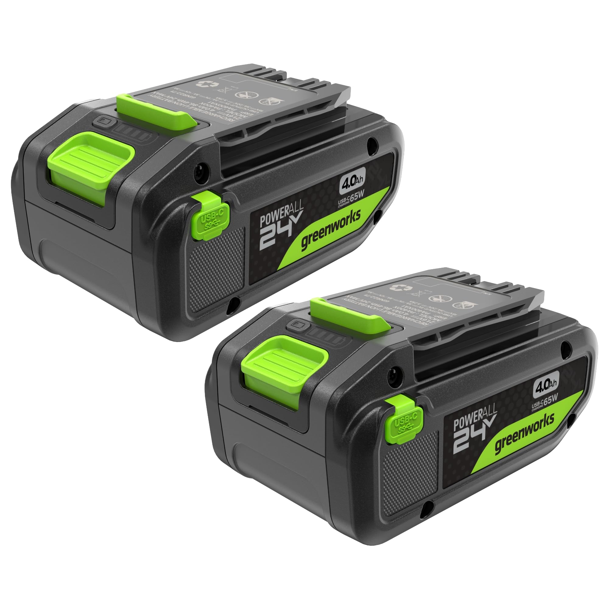 Greenworks TwinPack 24V 4Ah Batería Recargable de Alta Potencia USB-C Batería de Iones de Litio Compatible con Todos los más de 200 Dispositivos Greenworks 24V, 2 años de garantía - K2D8NNA