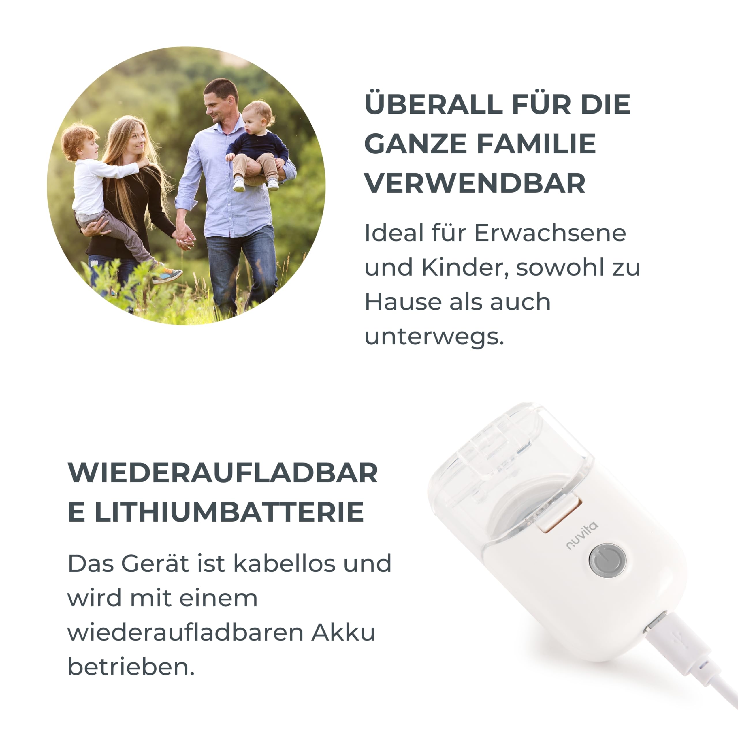Nuvita 5078 MESH Inhalationsgerät - Freihändig, leicht, leise, selbstreinigend mit wiederaufladbarer Batterie