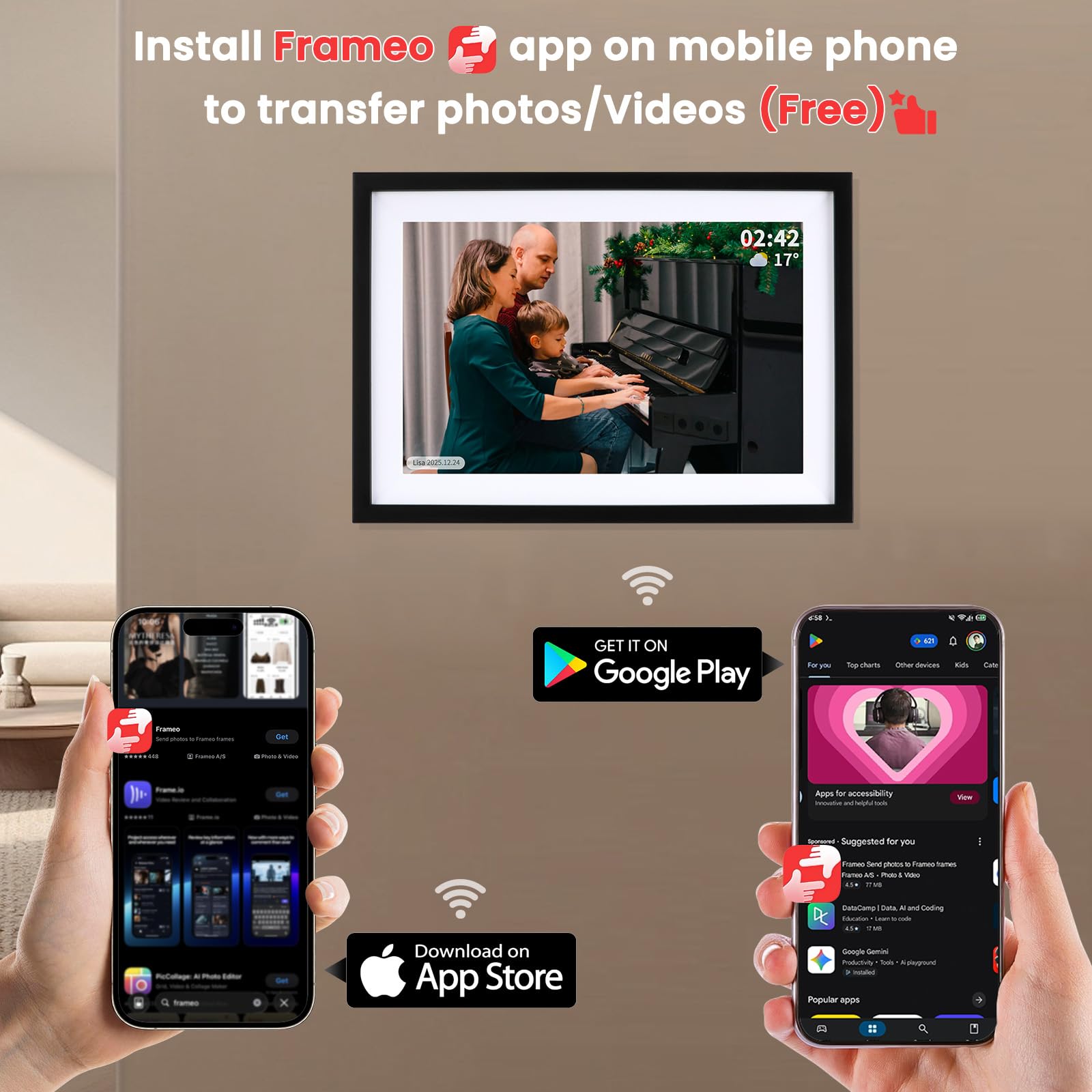 Cornice digitale, WiFi, archiviazione cloud illimitata, touch screen HD da 10,1 pollici, aggiorna le foto tramite telefono o SD SD SD Sard, grande memoria 32G per migliaia di foto, per genitori
