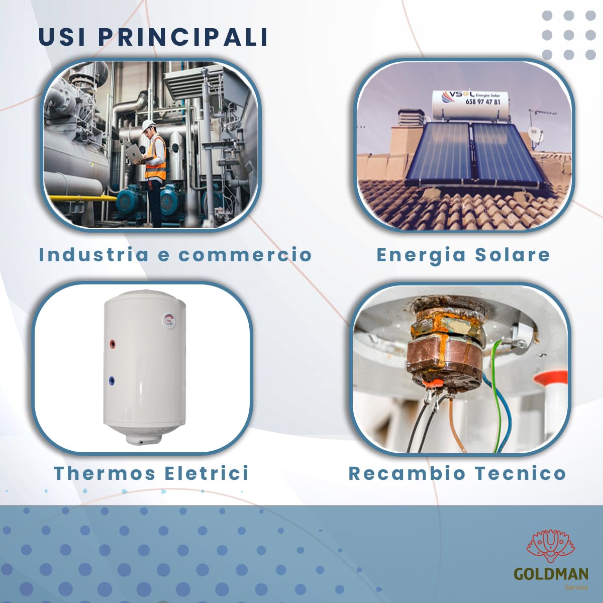 GOLDMAN SERVICE Resistenza all'immersione | Potenza: 6000 W (230/380 V) | Sistema metrico: 1 ½ Pollice + Guarnizione | Serbatoio sostitutivo Termico Elettrico Industriale