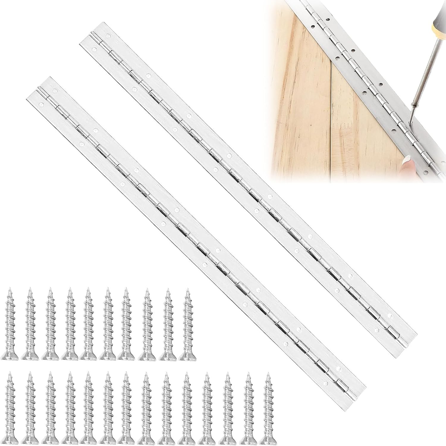 2Pcs Piano Hinge with 24pcs Screws, 30cm Stainless Steel Continuous