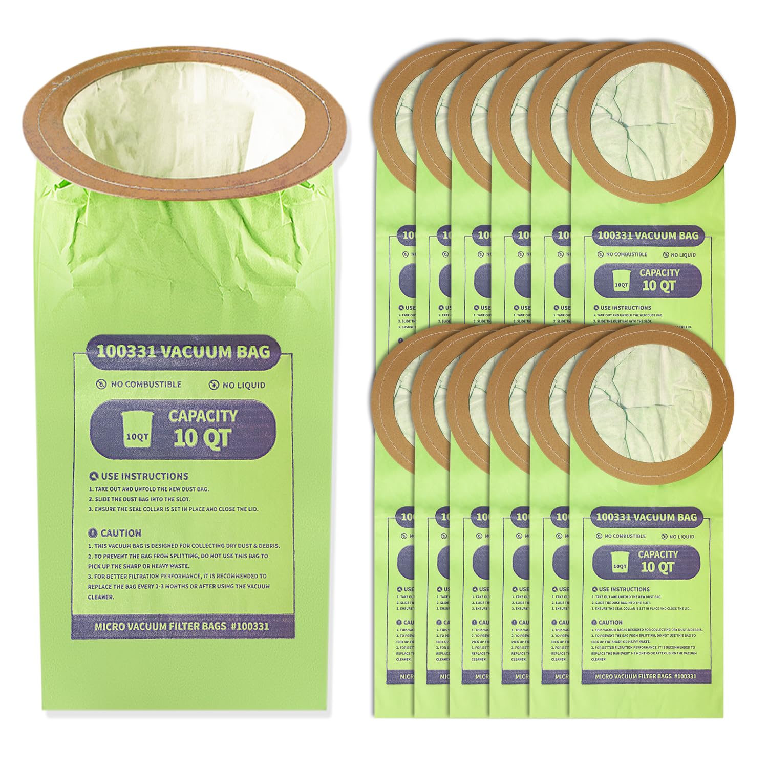 Gudotra 15 Pack of 100331 Micro Filter Vacuum Bags Compatible with Pro Team LineVacer Coachvac Super CoachVac and MegaVac Backpack Vacuum Cleaners Replace Part 100331 Open Cirular Collar