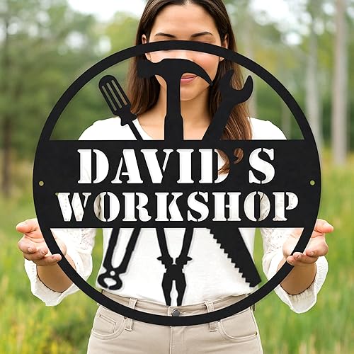 Miniatura 58 de Letrero personalizado de taller de garaje para hombres – Arte de pared de metal con nombre personalizado para entusiastas de autos, constructores y