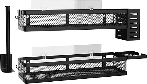 Miniatura 19 de PUSDON Cesta de metal para colgar en la pared, 2 paquetes, apta para múltiples escenas, barandilla negra grande Barandilla negra,bronce,Barandilla