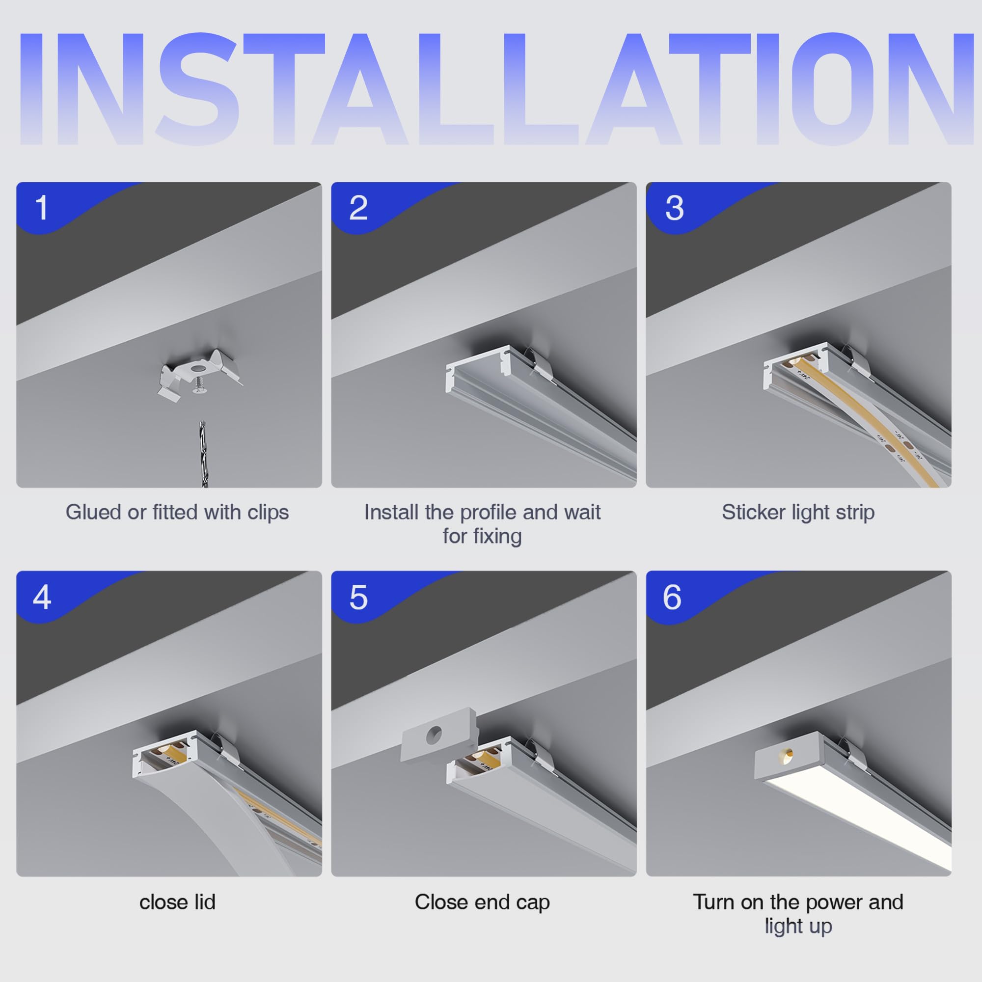 5 x LED Profil für Streifen 2 m (10 m), LED Schiene Aluminium für Trockenbau, geeignet für LED Stripes bis 12 mm Breite, Maße: 17.4 x 7 mm, Einbau für Fliesen, Gipskarton, Holzpaneele