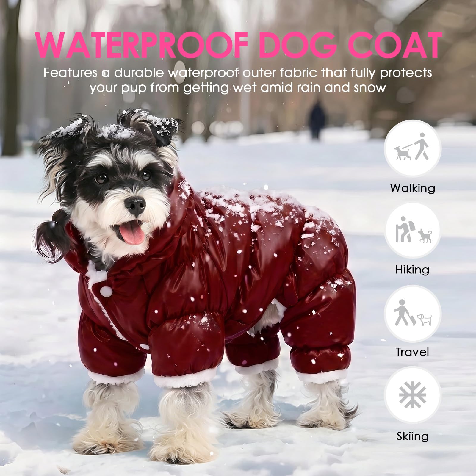 AOFITEE Hundemantel, wasserdichte Hundejacke, Ganzkörper-Hunde-Wintermantel, Schneeanzug, Winddichte Welpenpufferjacke, Schneeanzug mit Beinen, Haustier-Fleece-Winterweste, Mäntel für kleine Hunde