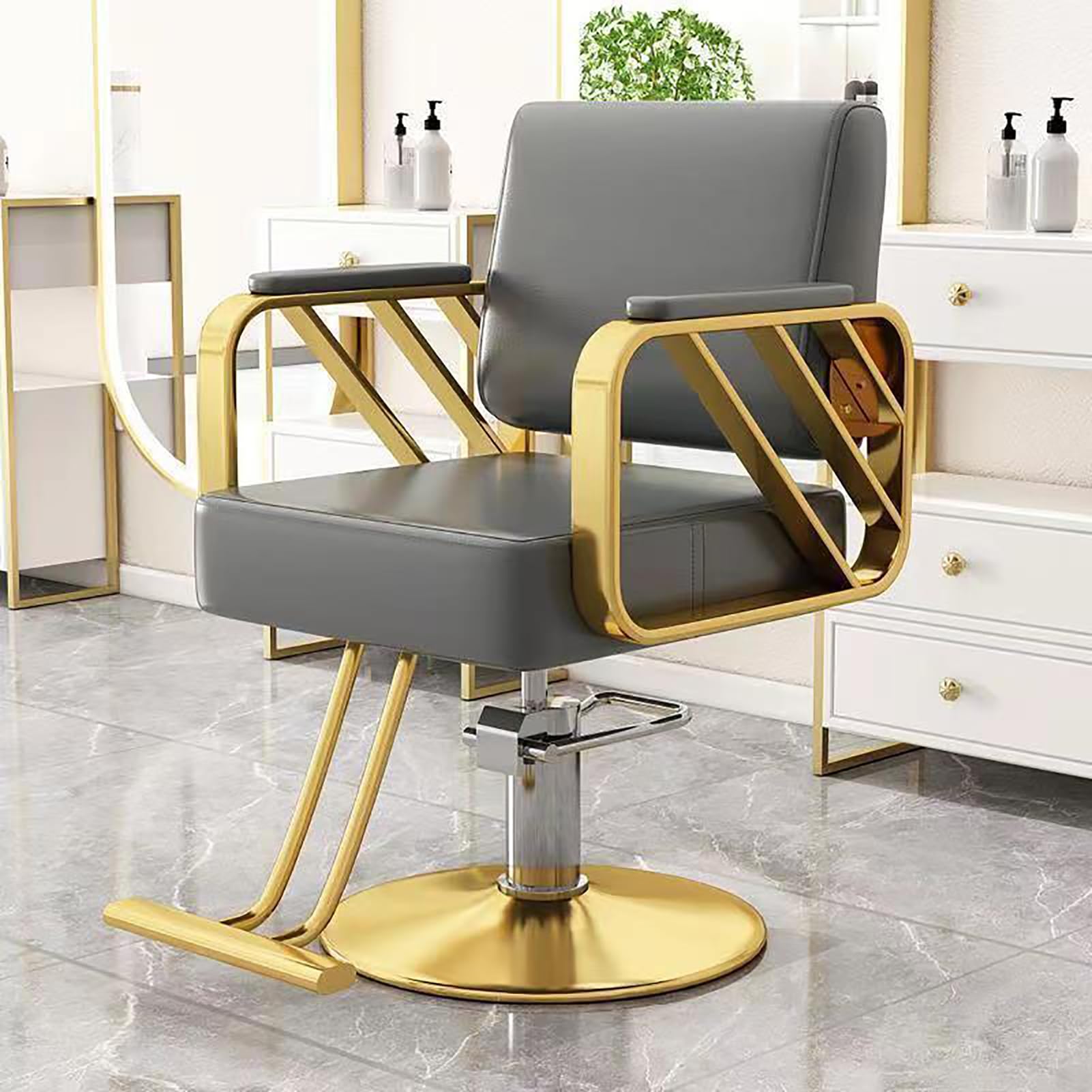 OZBMA Hydraulic Barber Chair with 360° Swivel, Adjustable Base and Footrest for Professional Salon Spa Use (B)