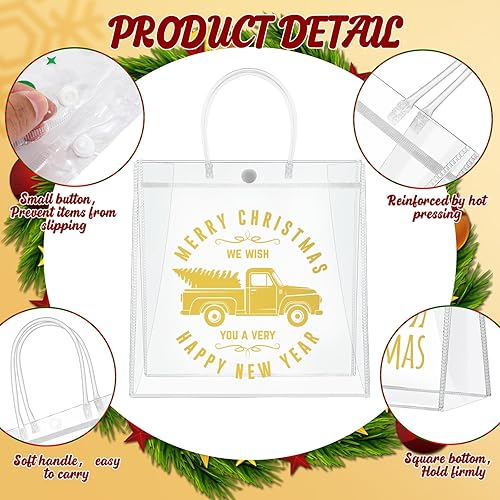 Miniatura 3 de Paterr 36 bolsas de regalo transparentes de Navidad con cinta, bolsas reutilizables transparentes para fiesta con asas, bolsas de regalo