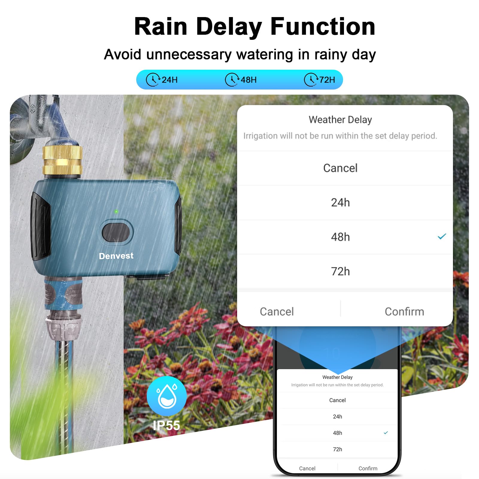 Timer per acqua WiFi con ingresso e uscita in ottone, timer intelligente per rubinetto del tubo da giardino, timer per tubi WiFi con fino a 20 piani di irrigazione, app e controllo vocale, compatibile