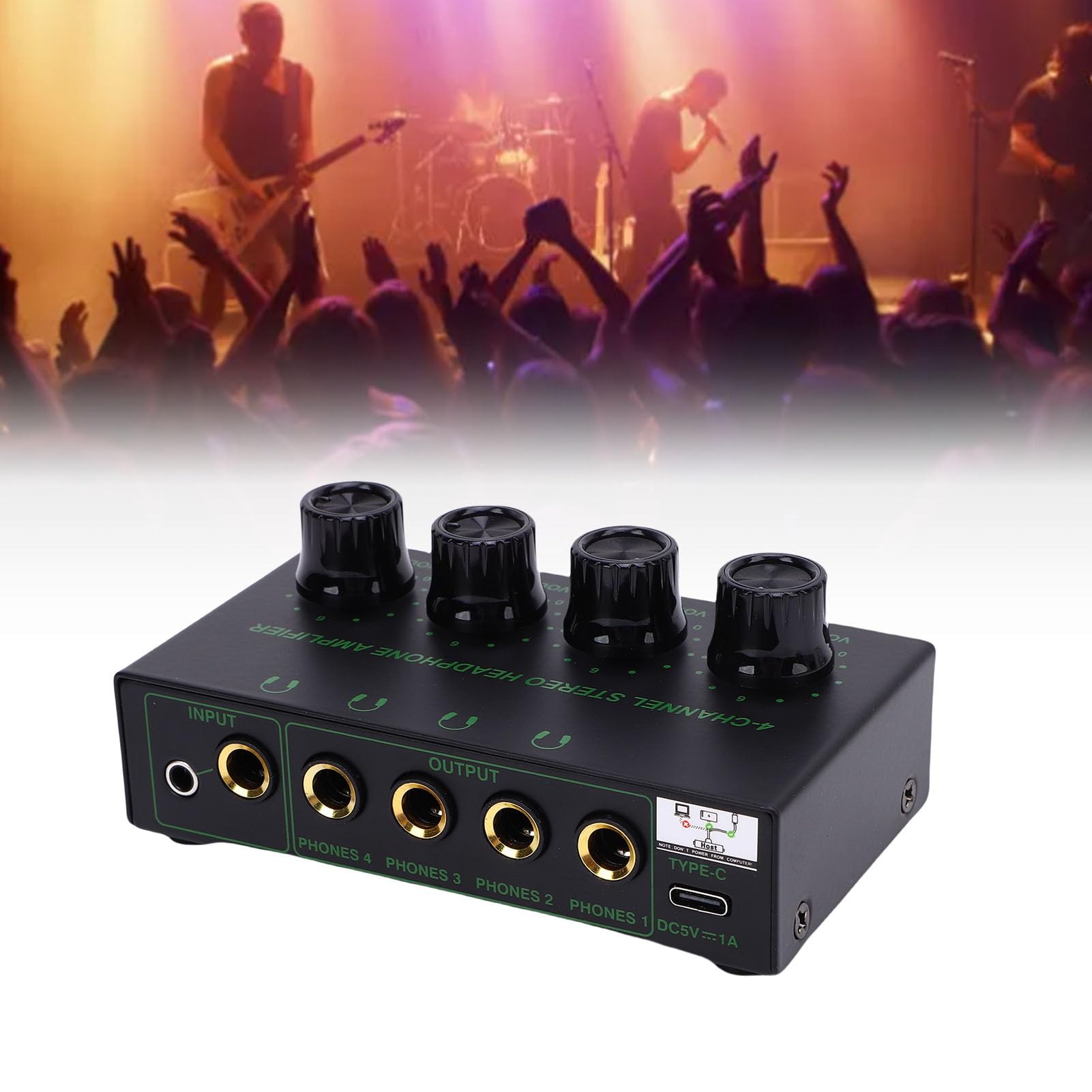PolyGen Amplificatore per cuffie 4 canali con ingresso di alimentazione USB, uscita da 100 mW e robusto involucro in metallo, amplificatore per cuffie portatile audio stereo TRS