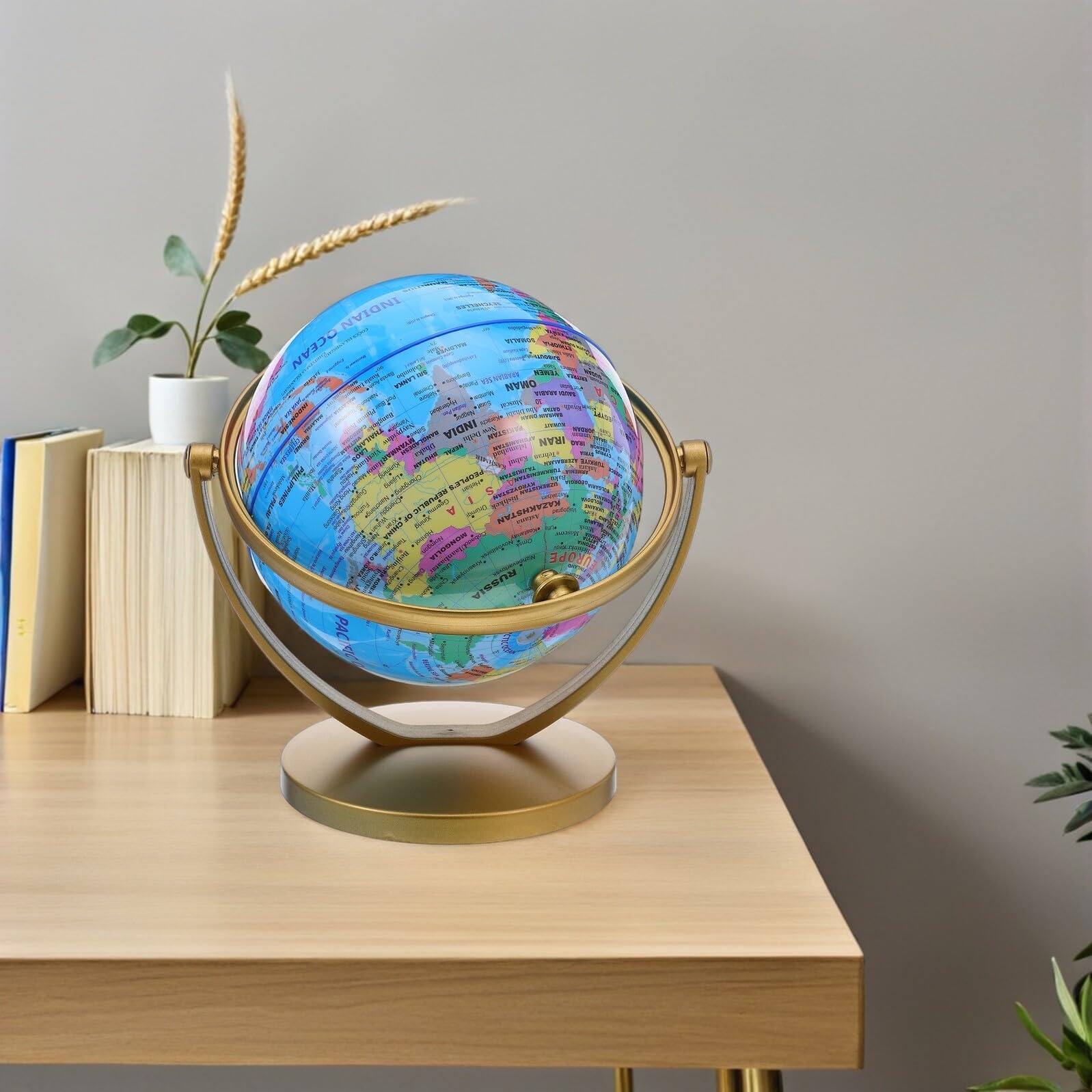 Kleiner 20cm Drehbarer Erdkugel mit Goldfarbenem Sockel Wasserfeste Weltkarte Schreibtischdekoration und Geografie Lernhilfe für Schüler und Homeoffice