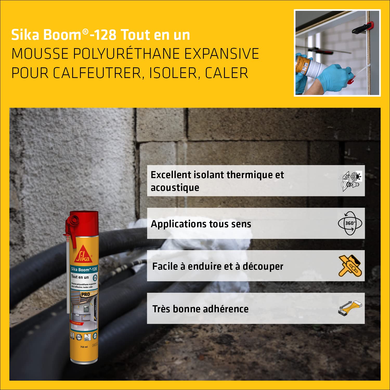 SIKA - Mousse polyuréthane expansive - Sika Boom 128 - Carton 12x750ml
