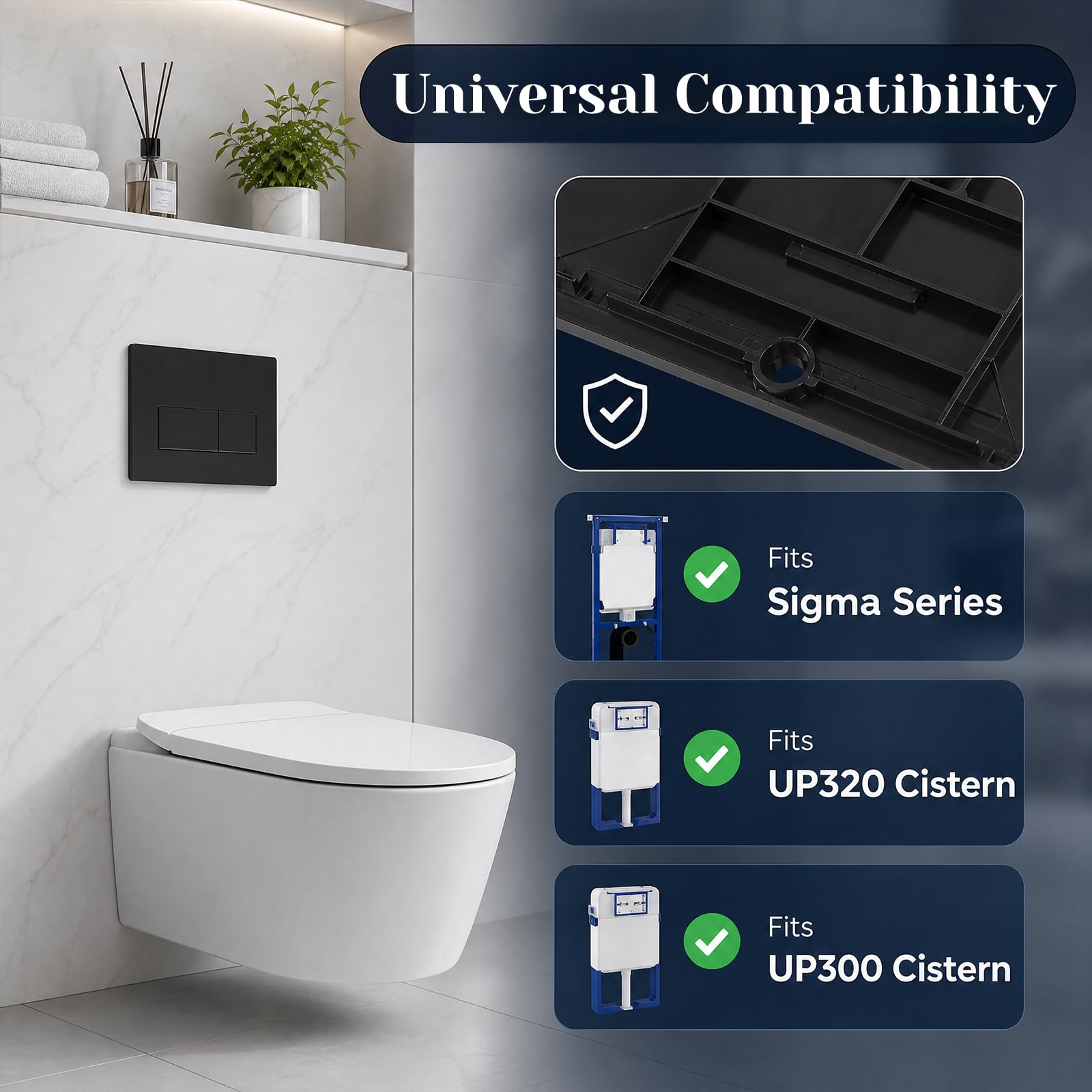 Placca comando WC sospeso nera opaca ABS, doppio scarico, compatibile Geberit Sigma, resistente all'usura, facile pulizia, uso domestico, modello GS020