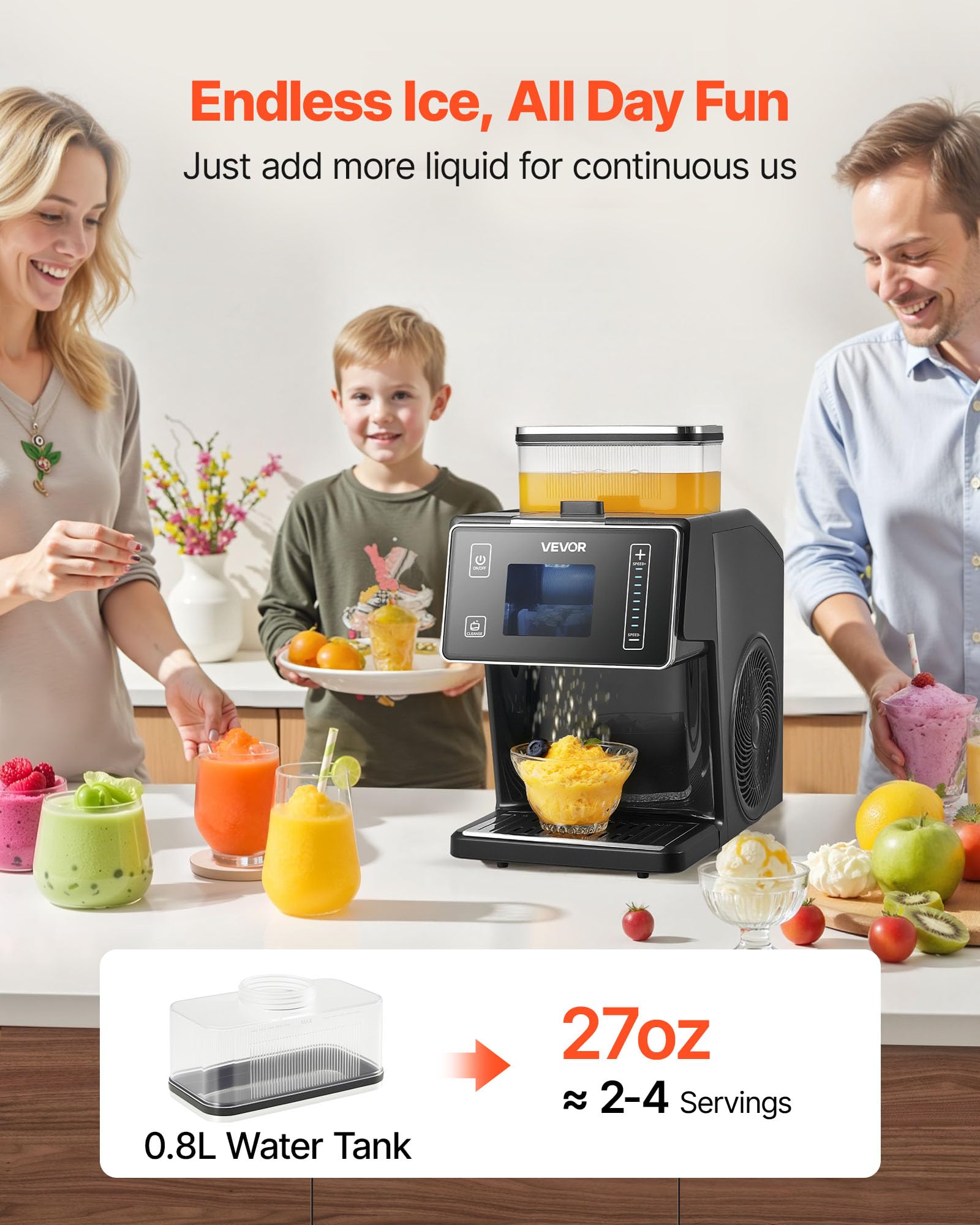 VEVOR Snowflake Ice Machine, 44LBS/24H Snowflake Ice Maker, Ice-Shaver Machine with Stainless Steel Blade, Electric Snow Cone Maker with 0.2 Gal Tank, 60S Fast Pre-Cooling, for Home & Small Gatherings on Fridge.com