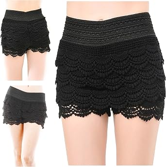 TD Collections Lace Crochet Layered Shorts U.S. Juniors One Size S/M, Black