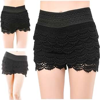 TD Collections Women's Tiered Hem Crochet Lace Mini Shorts with