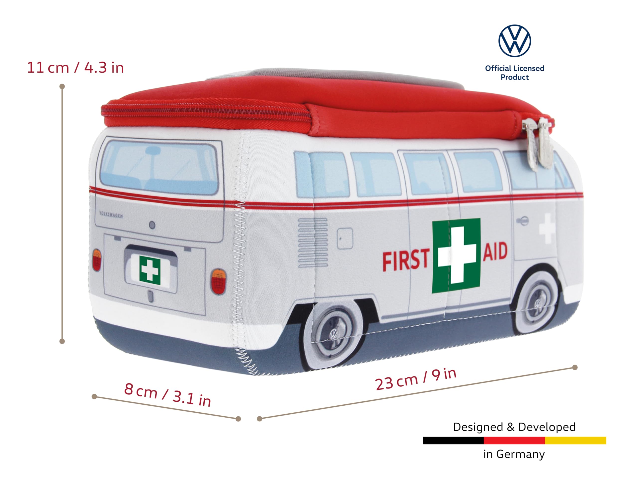 BRISA VW Collection - Estuche universal de neopreno Volkswagen T1 Bulli Bus (Primeros Auxilios/gris/pequeño/incl. botiquín)