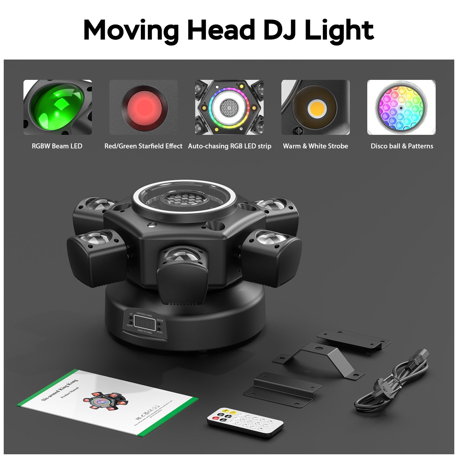 150W Teste Mobili LED da con DMX 512 6 Bracci Luminosi Effetti Luce RGBW Teste Mobili DJ Con Telecomando Perfetta Per Matrimoni Feste,Teatri e DJ