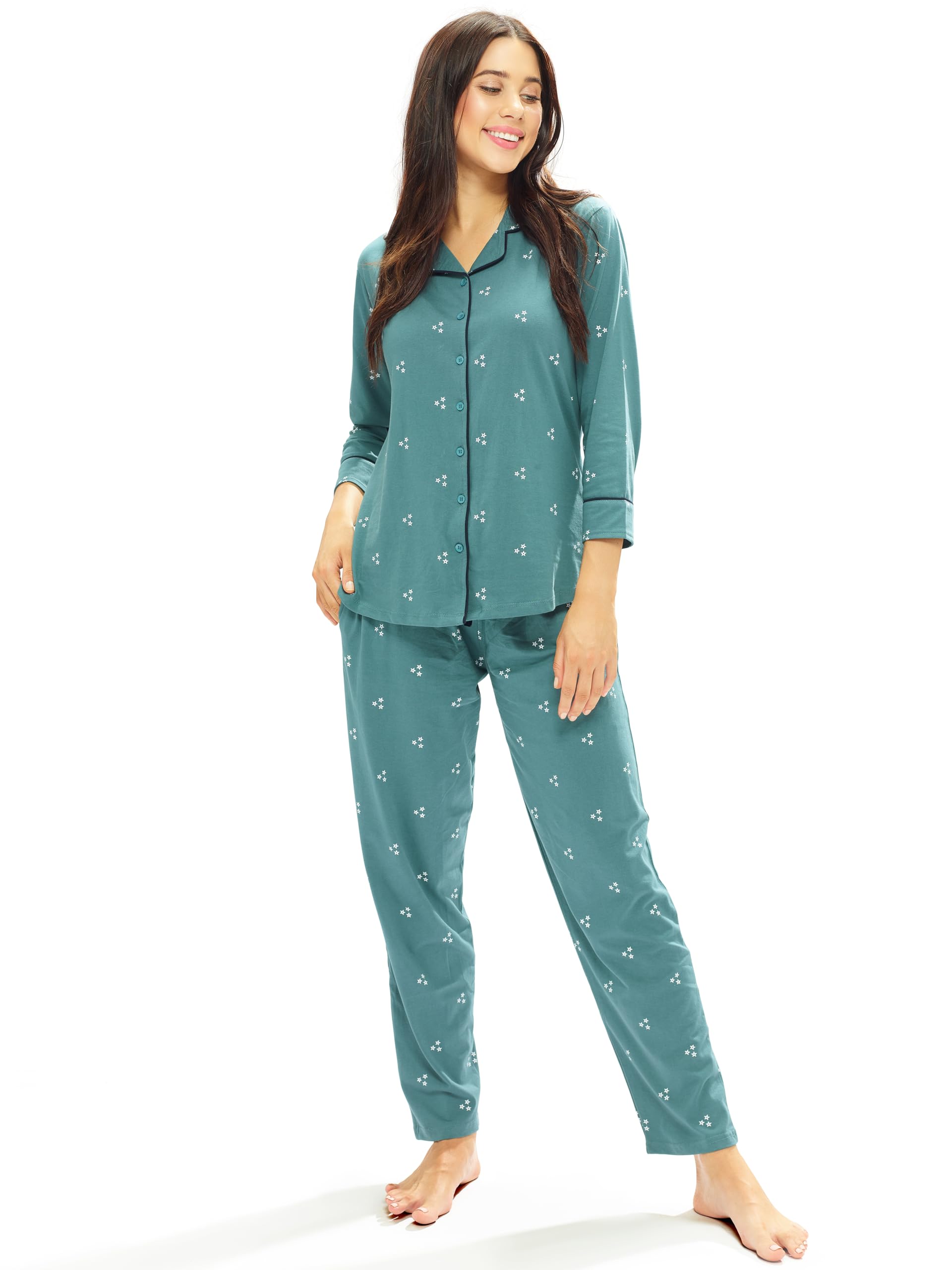 lotik Women's Cotton Three Star Print Shirt & Payjama Full Sleeve Nightsuit Set-picture-52