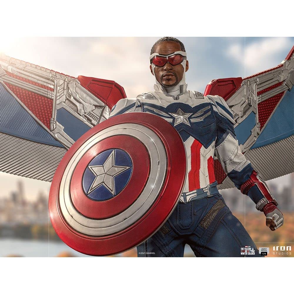 Iron Studios Statue Captain America Sam Wilson – Falcon & Winter Soldier, 17 Cm, PVC Peint à La Main, Officiel