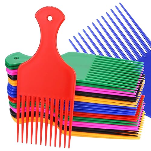 24 peines anchos de plástico de 6.5 pulgadas, peine de elevación para cabello rizado, peine afro suave para cabello afro, herramienta de peluquería