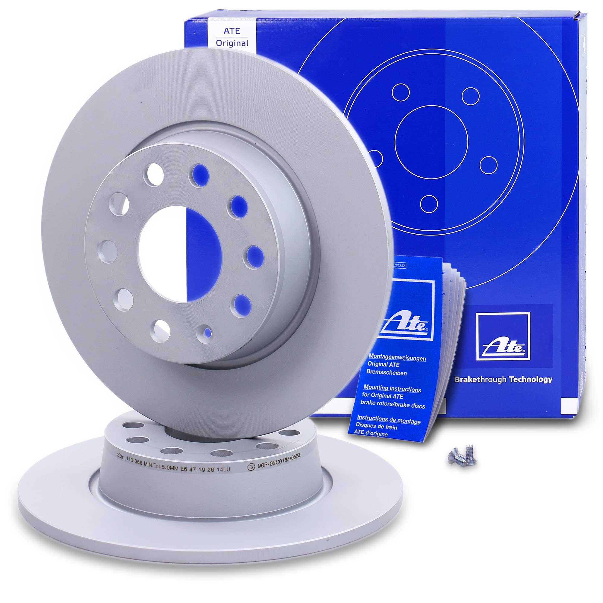 ATE Set di freni + dischi freno anteriori ¯ 276 mm ventilati + posteriori pieni e pastiglie freno anteriori + posteriori e contatto di segnalazione Compatibile con AUDI A3, SEAT LEON, VW GOLF 7