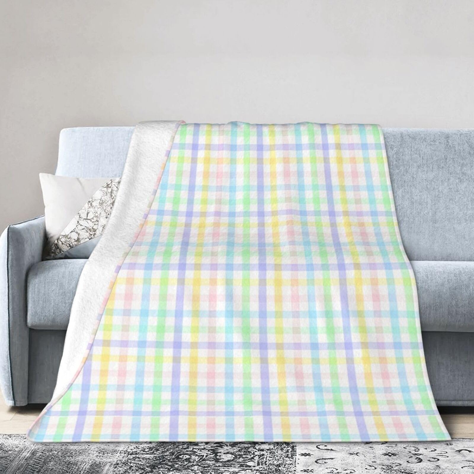 ERTDFXCV Pastel Plaid Blanket 80"x60"