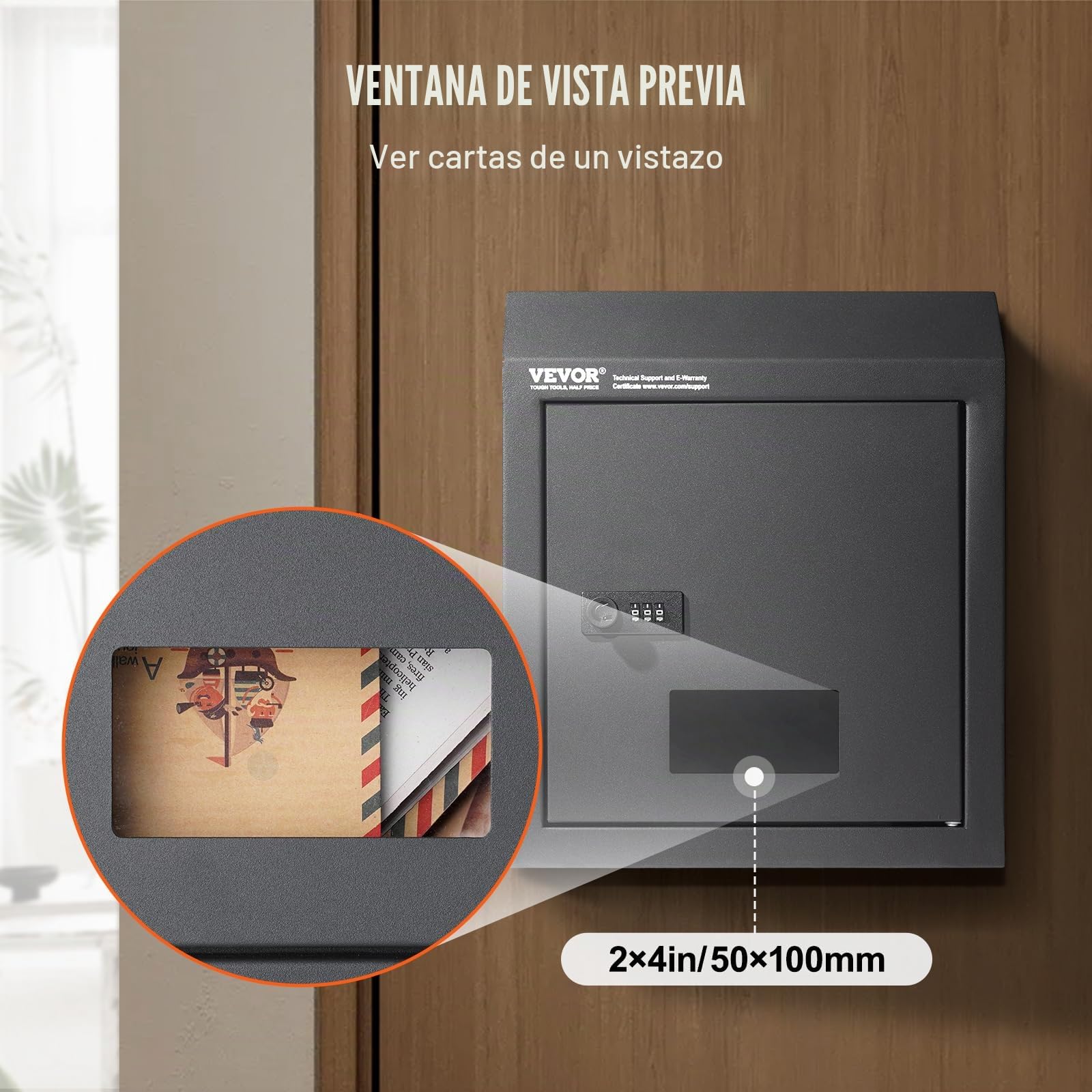 VEVOR Buzón Empotrable de Puerta 305x155x360 mm Acero Resistente Cerradura con Código de Combinación Gris