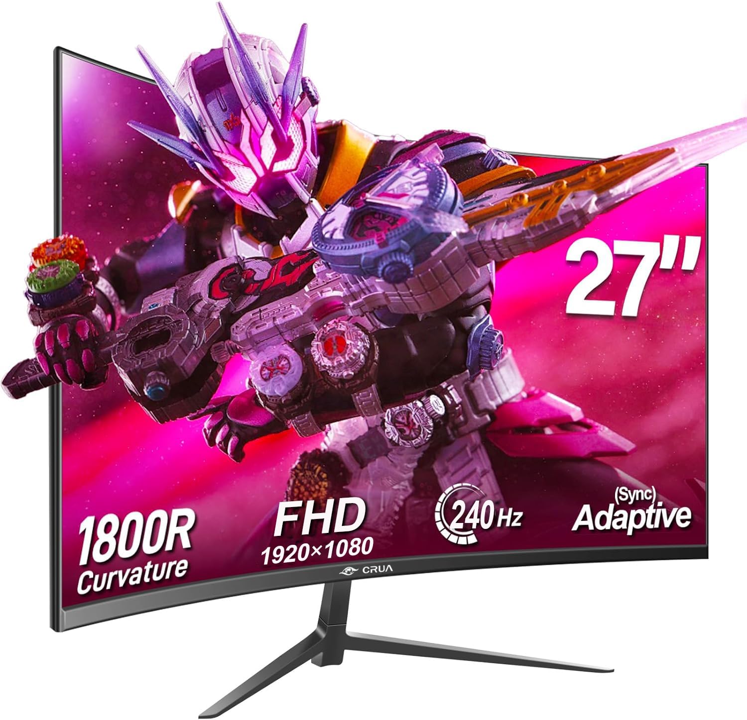 CRUA 27" Curved Gaming Monitor, 240Hz Full HD 1080P, 1800R Frameless Design, FreeSync, Eye Care, VESA Compatible