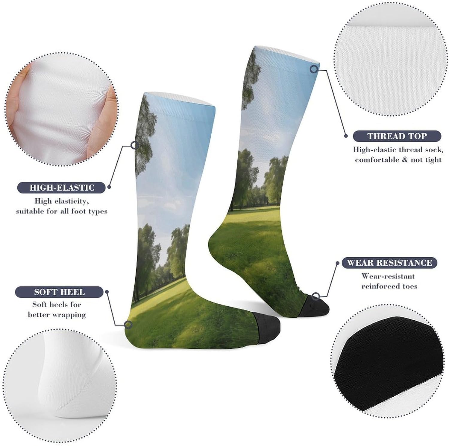 Green Grass in The Park Knee High Soccer Socks Moisture Wicking
