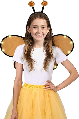 Miniatura 3 de Spooktacular Creations Accesorios de disfraz de alas de abejorro negro y amarillo, alas de abeja iluminadas y diadema de antena de abeja para