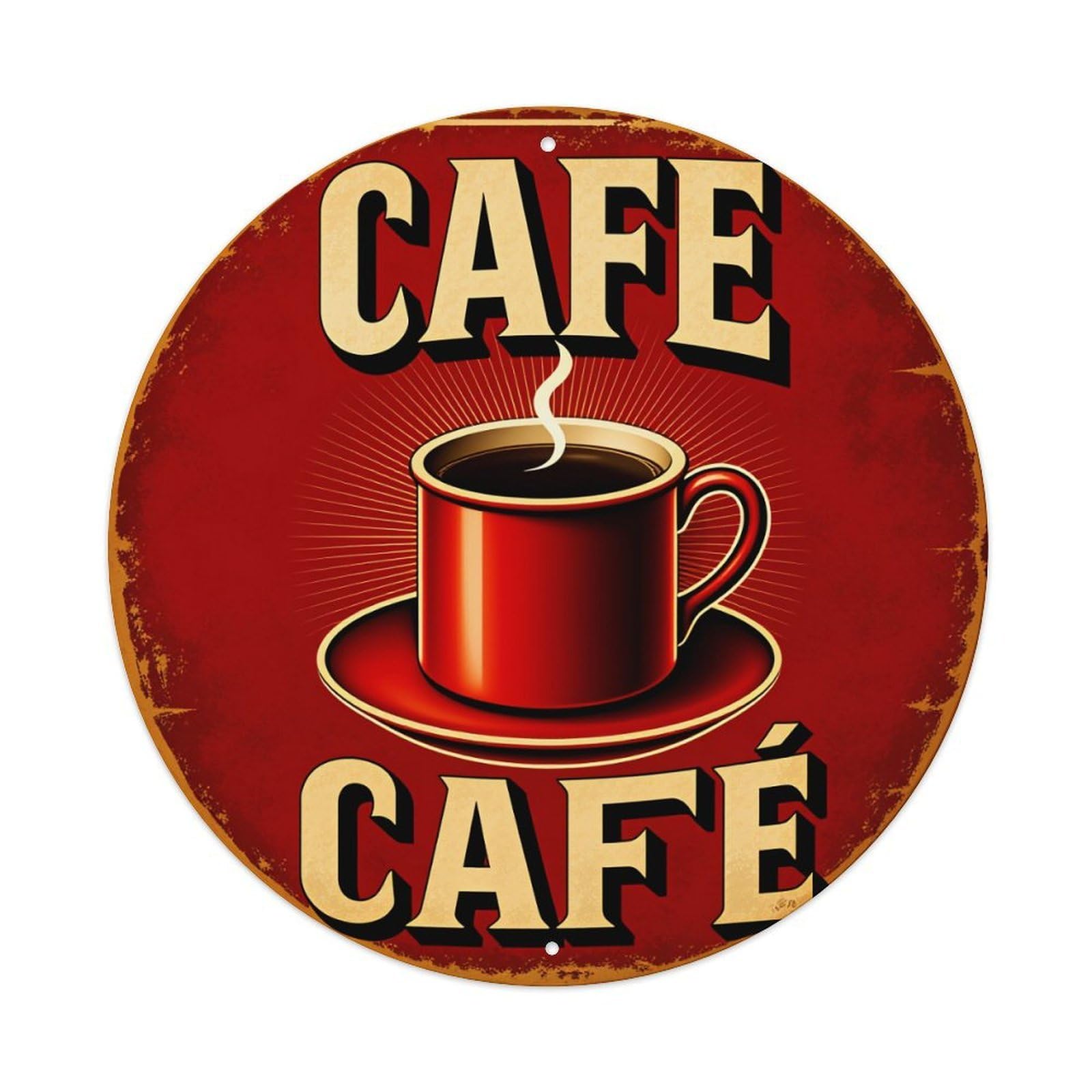 Cafe Cup Steam Red Background Metal Tin Sign Vintage Garden Bedroom Cafe Bar Man Cave Home Wall Decor Metal Poster 8x8 inches