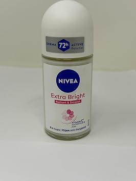 NIVEA Extra Bright 8 Super Food Vitamin C Collagen Booster Underarm Roll-On Deodorant, Alcohol-Free, 72HR Odor Protection, Smooth & Bright Skin, 50ml, 1.69oz, Pack of 2