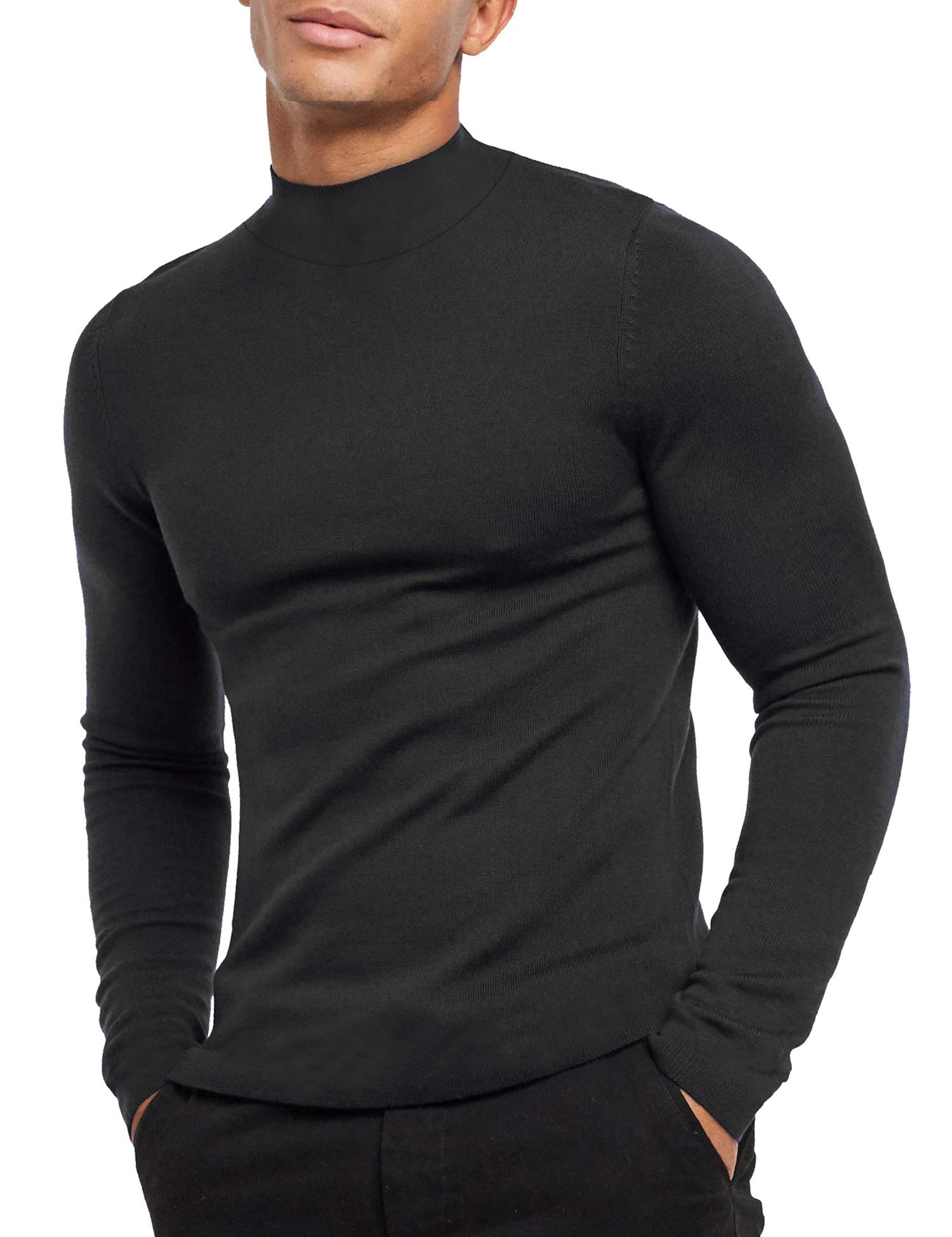 KINGBEGAMen Regular Fit Basic Lightweight Long Sleeve Pullover Top Mock Turtleneck T-Shirt