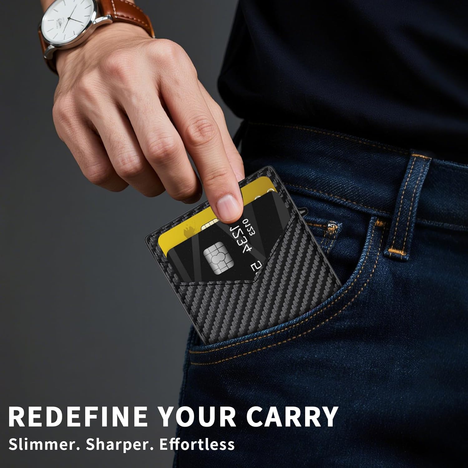 Wallet for Men Slim RFID Blocking -Metal Smart Pop-Up Credit Card Holder with 2 ID Windows, Holds 8-10 Cards,Bifold Minimalist Front Pocket Wallet & Money Clip,Men's accessories(Carbon) - Image 7