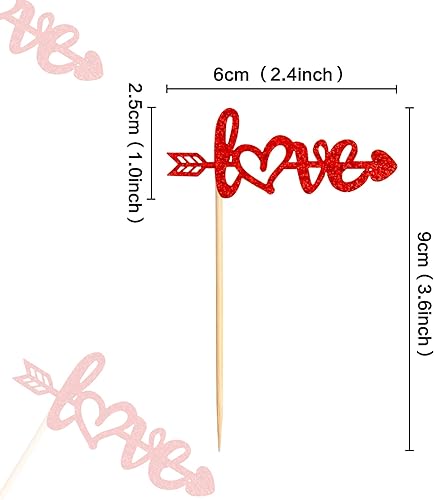 Miniatura 2 de Ercadio Paquete de 24 adornos para cupcakes con flecha roja con purpurina roja para el día de San Valentín, para boda, compromiso, despedida de C