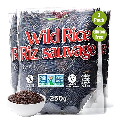 Floating Leaf Arroz silvestre puro de grano largo, sin OMG y sin gluten, arroz orgánico salvaje salchicha (paquete de 3) 8 onzas cada uno, alimento