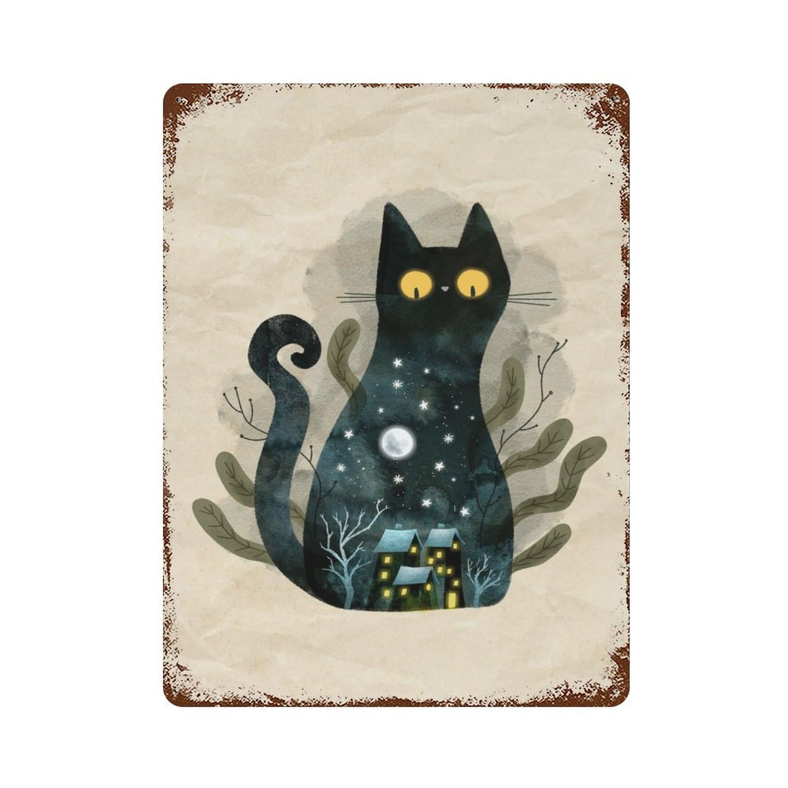 Garage Style Moonlight Night Rustic Tin Plaque 15.7"x11.8", Classic Wall Plaque for Bar And Workshop