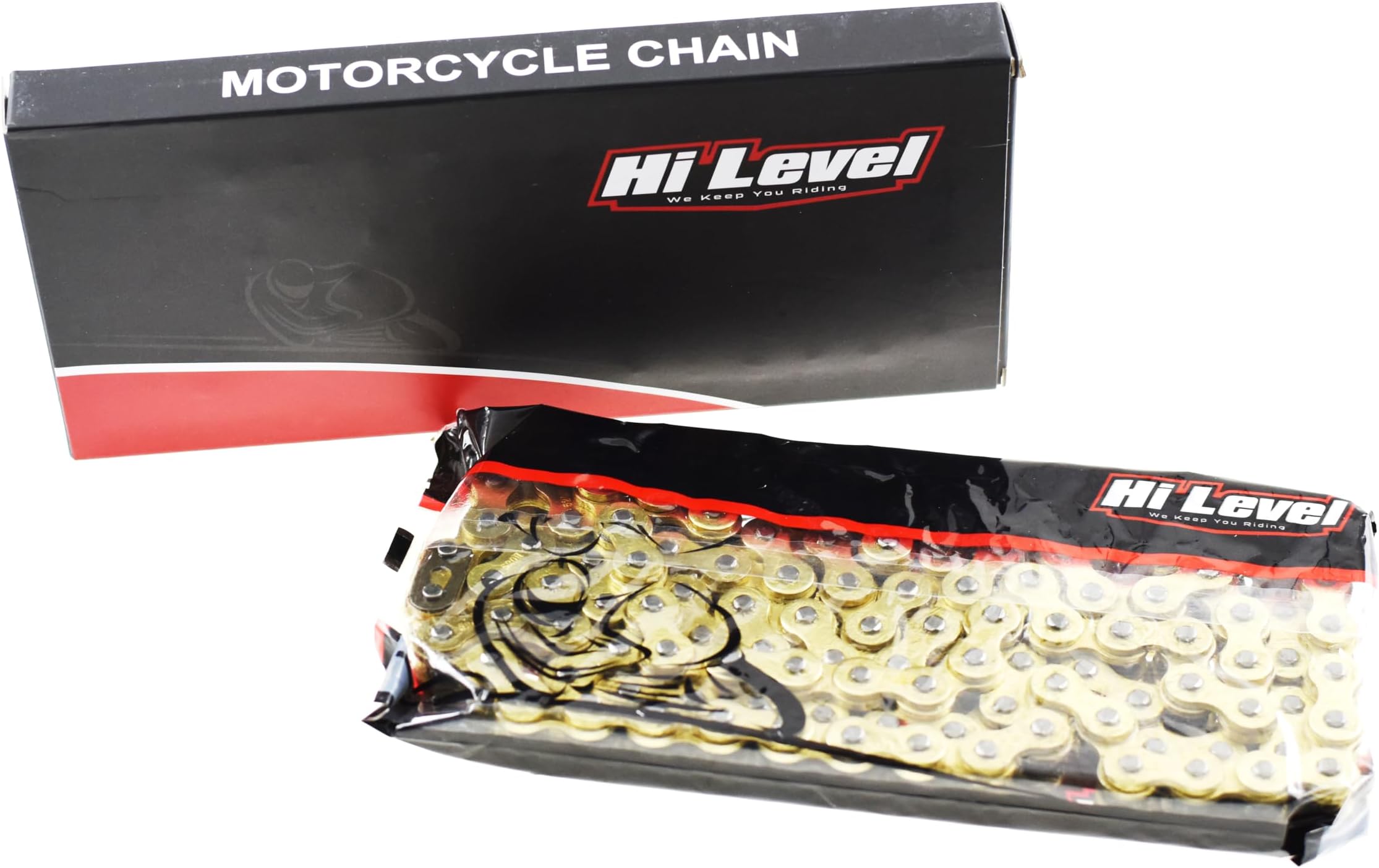 Hi Level heavy duty motorcycle chain, 420H-100 in gold, 100 links, 420 pitch, with split connecting link