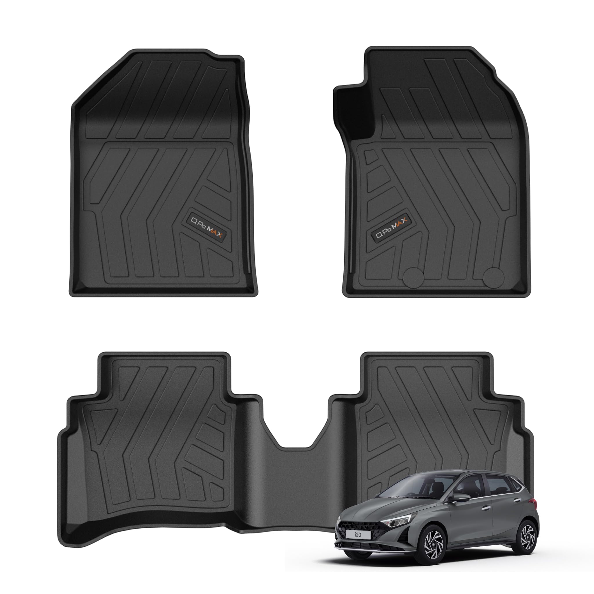 Q Po i20 (MAX) Nov20 - Till Date TPE Car Floor Mat | All Weather Mats for i20 (Nov20 - Till Date) (Black)-picture-30