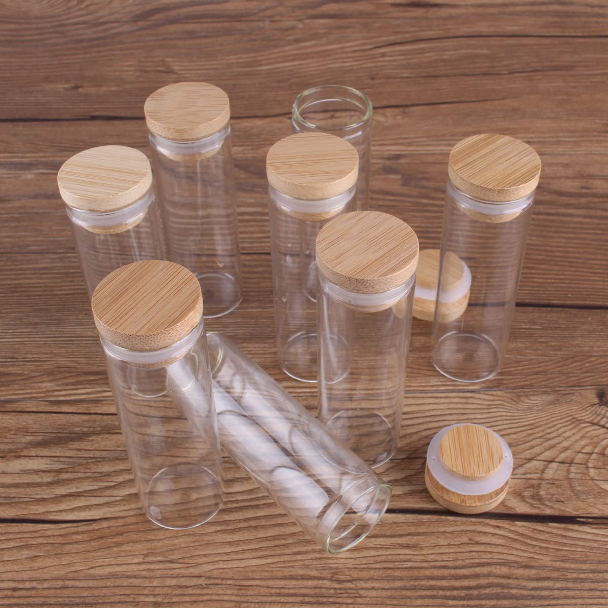 SYLALE 24 pièces 45 ml 30 * 90 mm Tubes à essai avec bouchons en bambou Bocaux en verre Flacons en verre Souhaitant Bolttes Souhait Bouteille for mariage Artisanat Cadeau