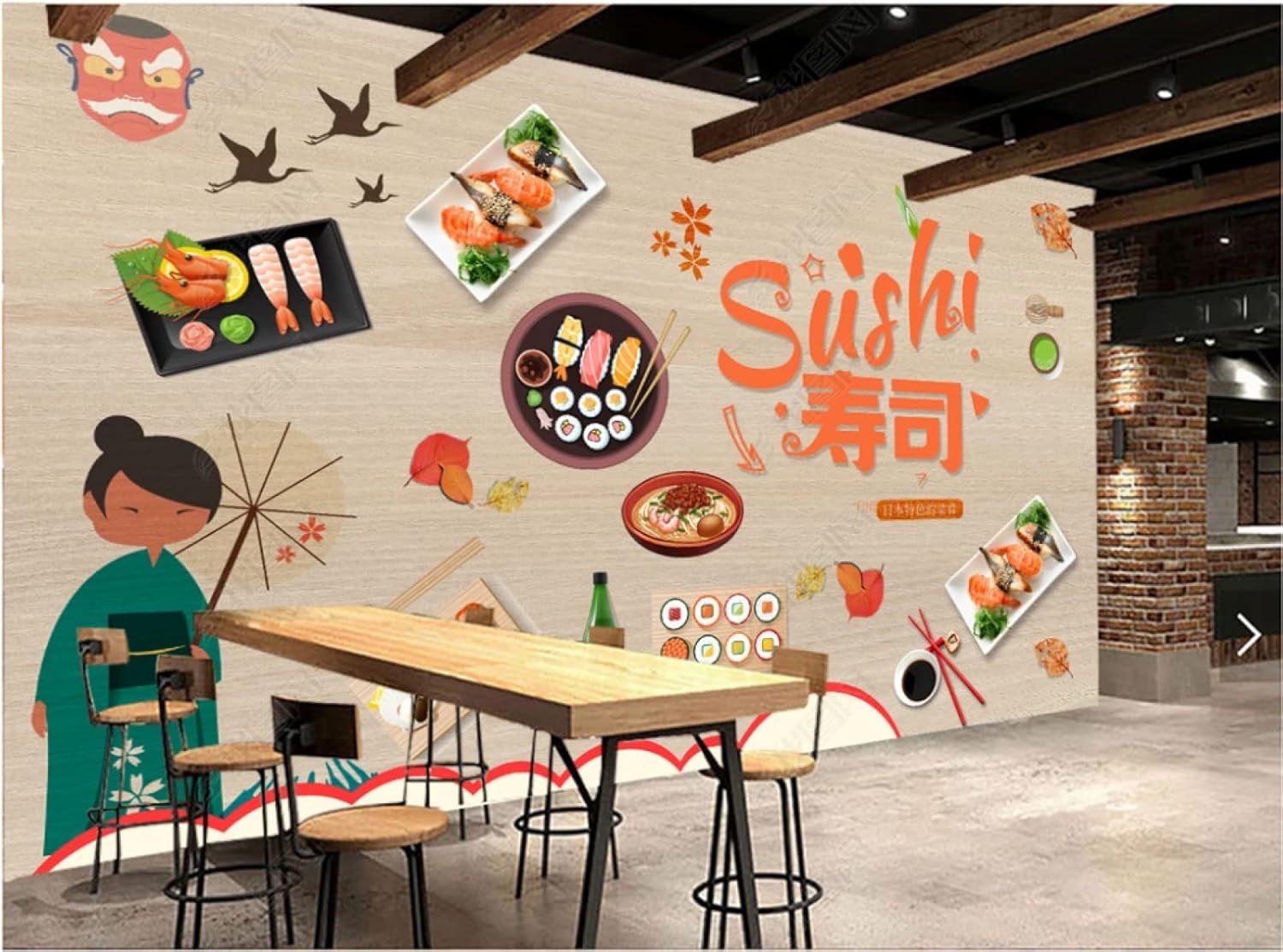 TANYANG Custom Large Mural Japanese Style Wallpaper Sushi Restaurant Background Wall 3DHand