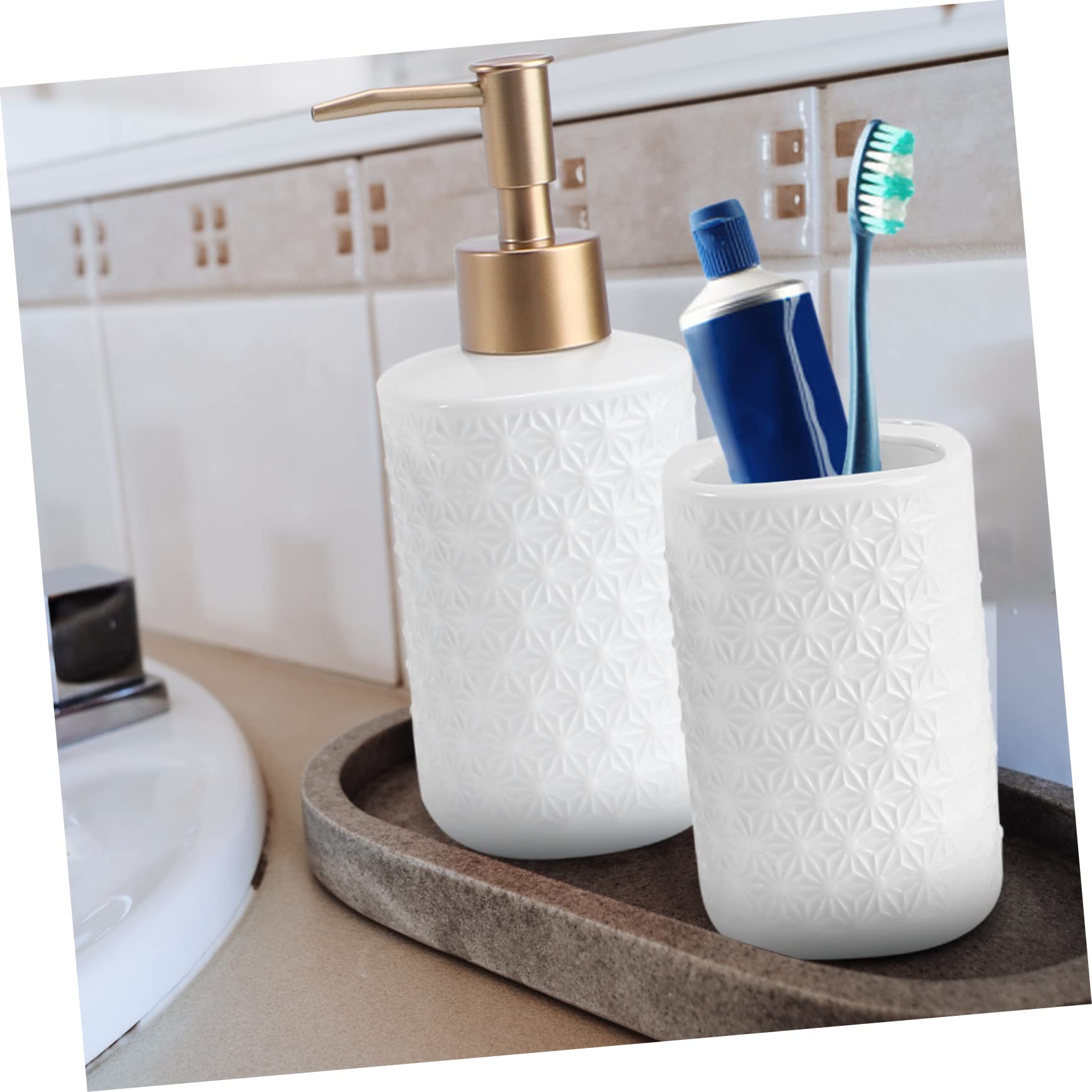 Zerodeko Jabonera Vaso Cepillo Dientes Accesorio Baño Juego Artículos Tocador Diseño Elegante Fácil Limpiar