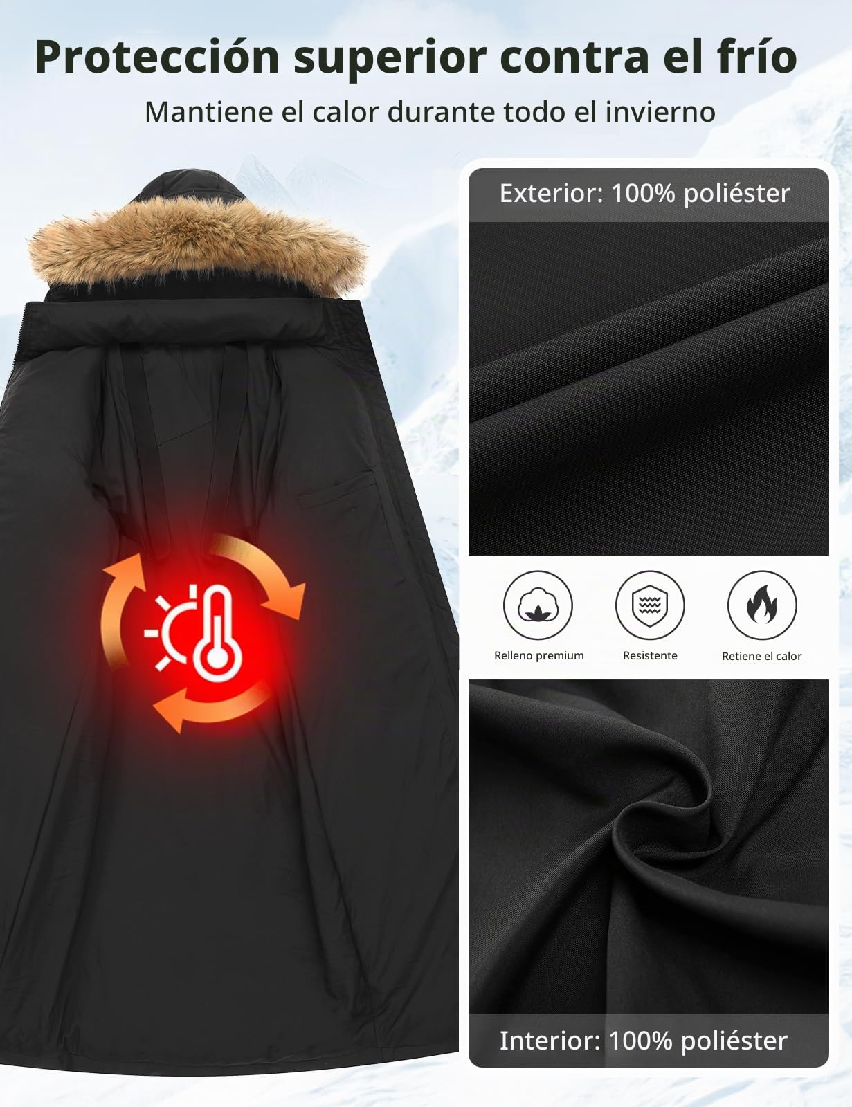 Yuson Girl Abrigos Mujer Invierno Largo Gruesa Térmico Abrigo con Capucha Invierno Elegante Chaqueta Acolchado Viento Cremallera Parka Exteriores Cazadora Plumón con Bolsillos
