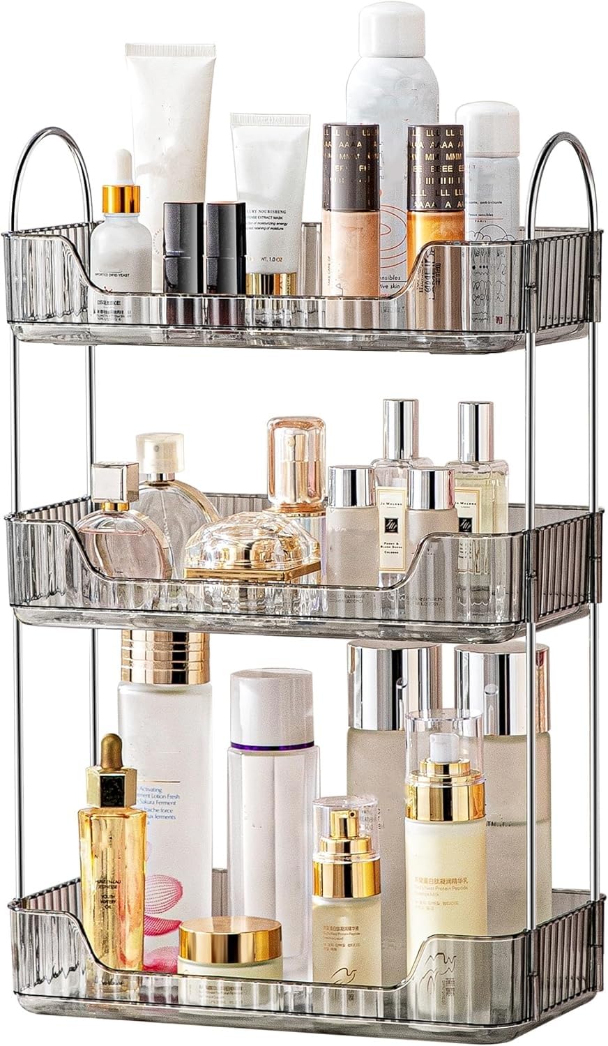 CESTATIVO Organisateur Maquillage, Rangement Maquillage, Organisateur de Cosmétiques, Présentoir Cosmétique, Organisateur de Parfum (Gris, 3 Couches)