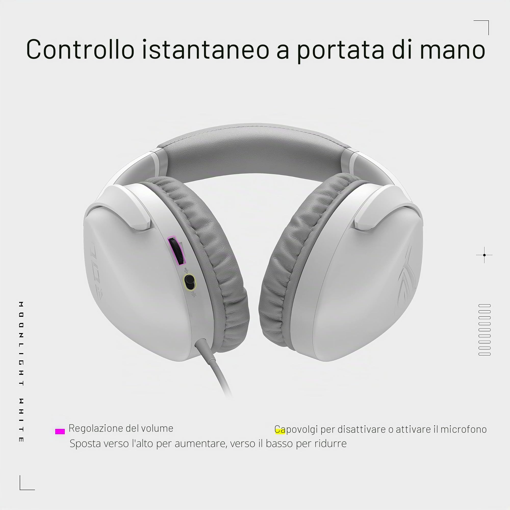 ASUS ROG Strix Go Core Moonlight White Cuffia Gaming jack 3.5mm, Audio Alta Risoluzione, Microfono Cancellazione Rumore, Driver 40 mm, Design Leggero, Per PC, Switch, PS5 e Dispositivi Mobile, Bianco