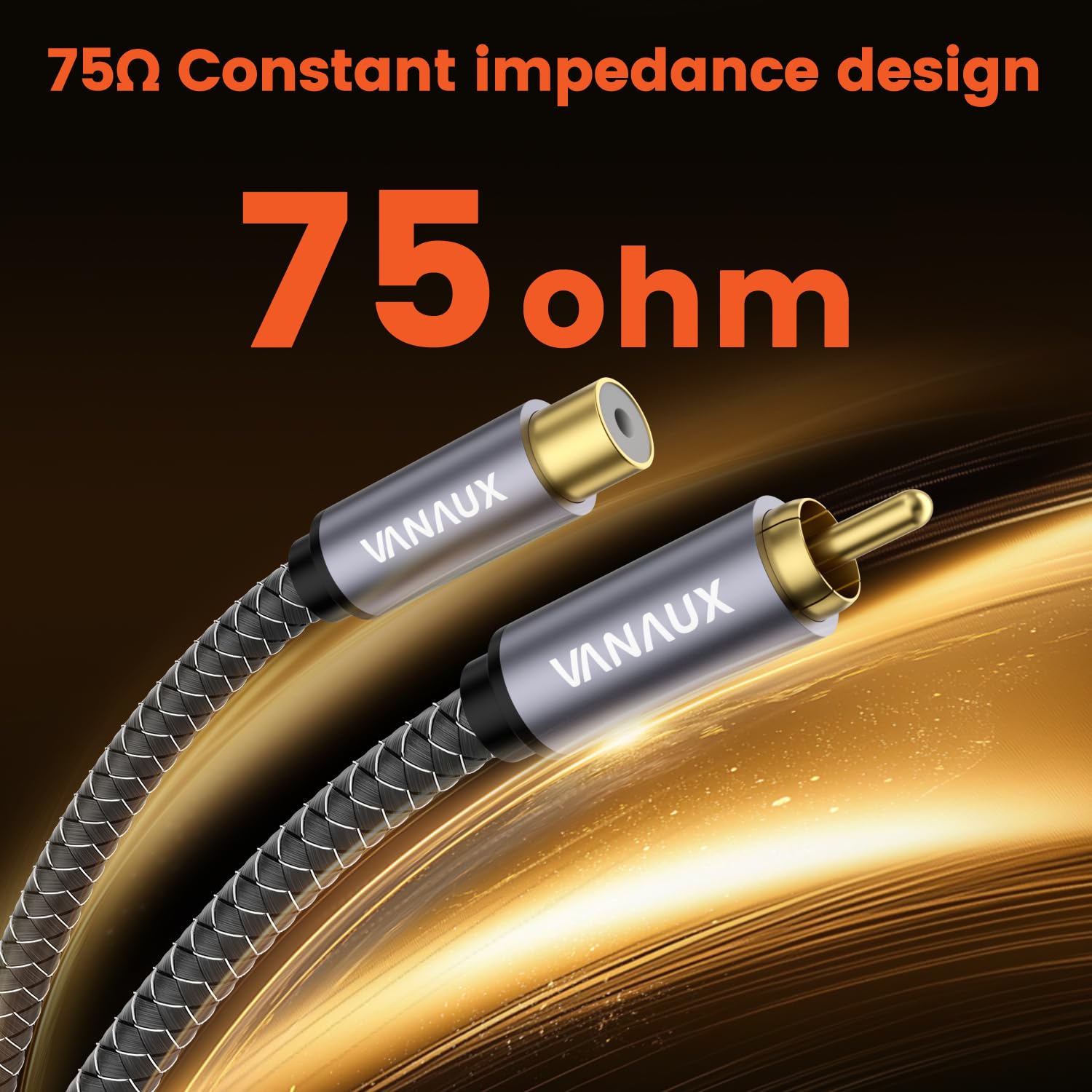 VANAUX Cable de extensión RCA para subwoofer, 75 ohmios, RCA macho a hembra para amplificador, HiFi, analógico y digital (5 m)
